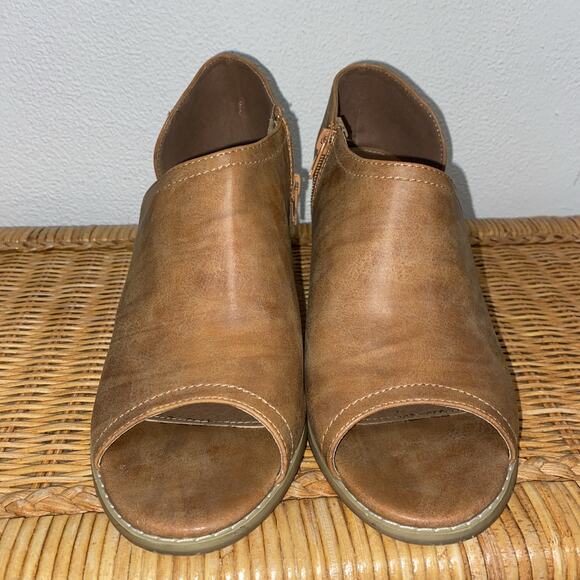 Mata Women's Size 10 Shoes Brown Peep Toe Fashion Ankle Boots Side Zip - Picture 2 of 10
